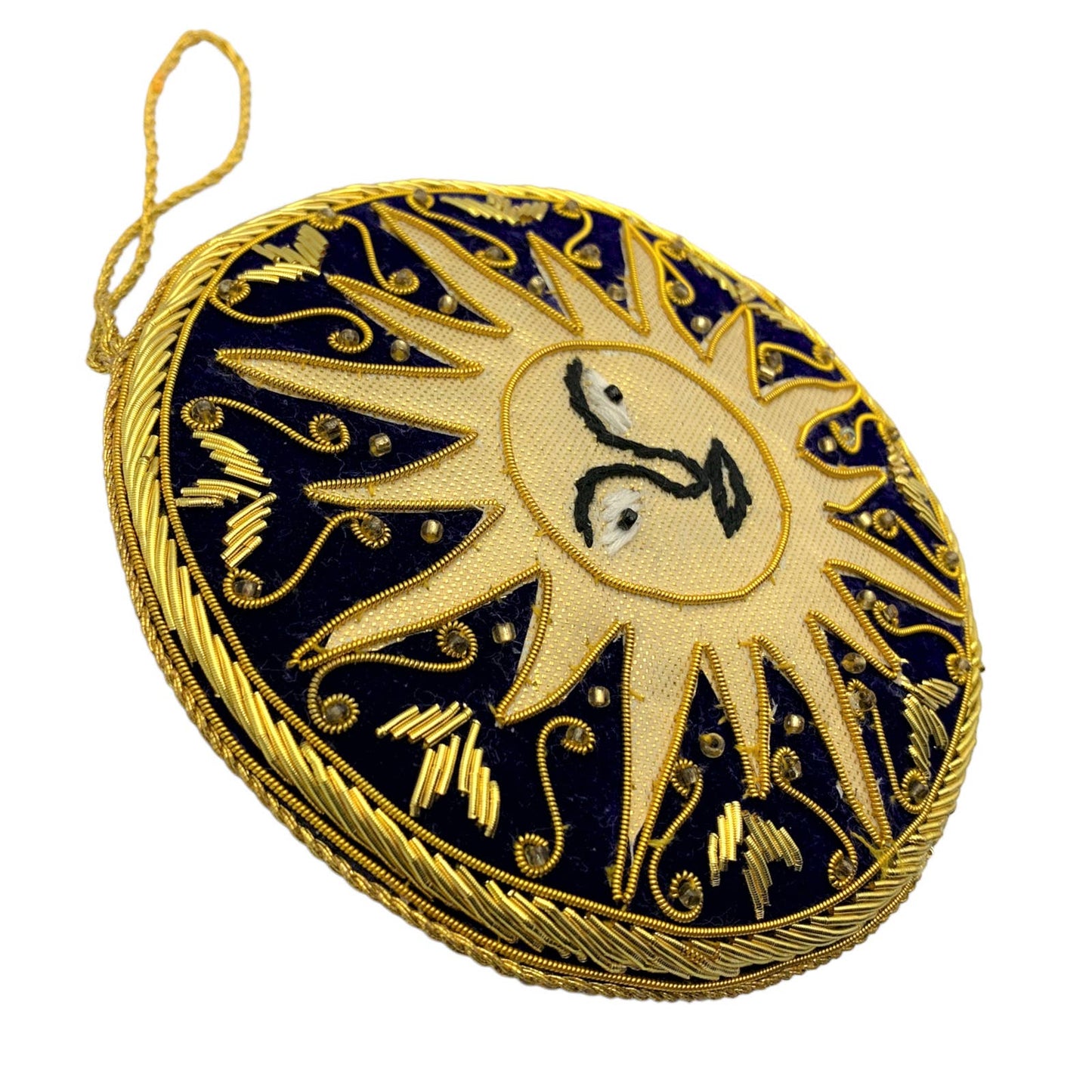 Zari Sun Christmas Ornament, Zardozi Embroidery, Gift Bag