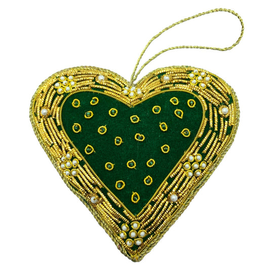 Zari Green Christmas Ornament, Zardozi Embroidery, Gift Bag