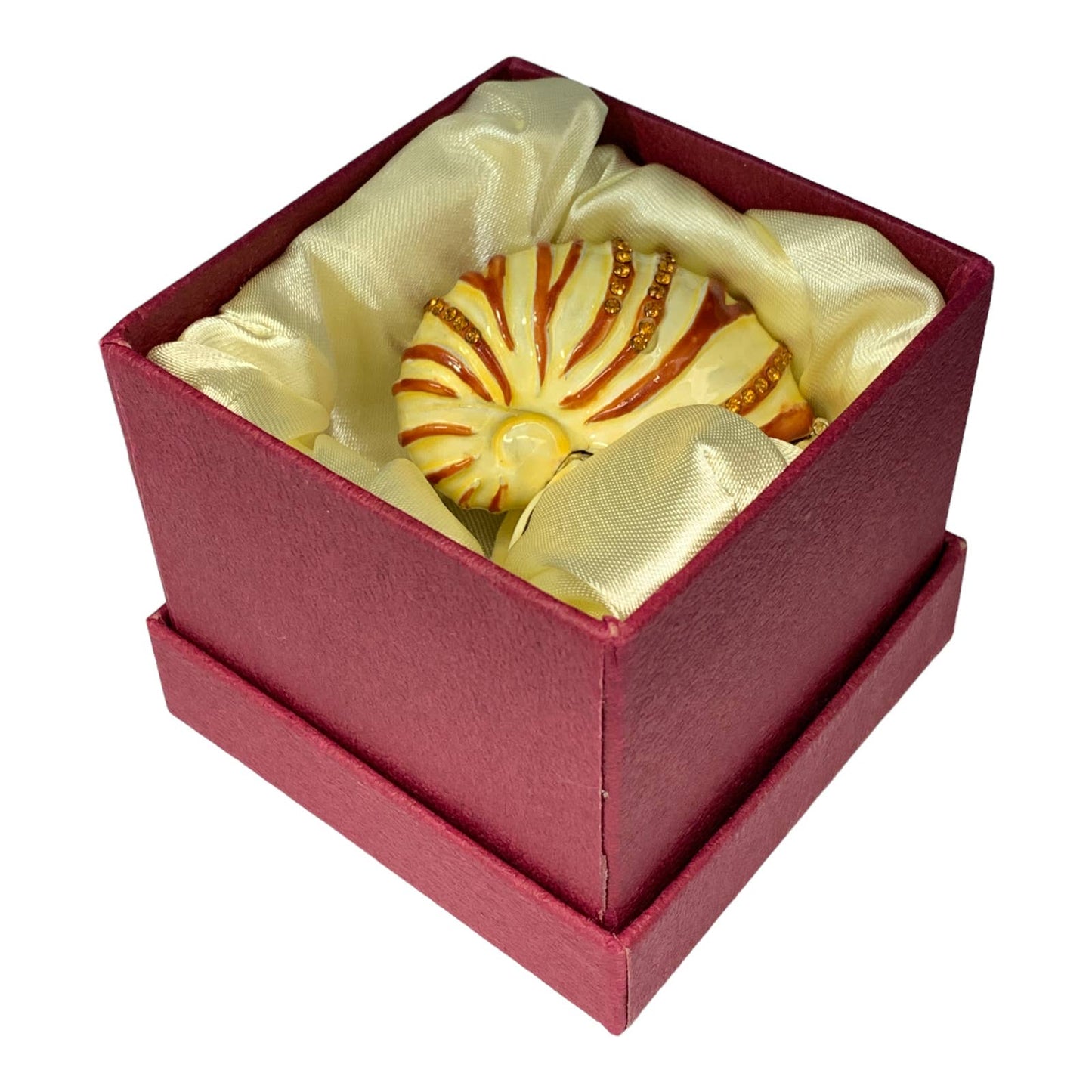 Kubla Crafts Enameled Nautilus Shell Trinket Box, Austrian Crystals, 2.5"L