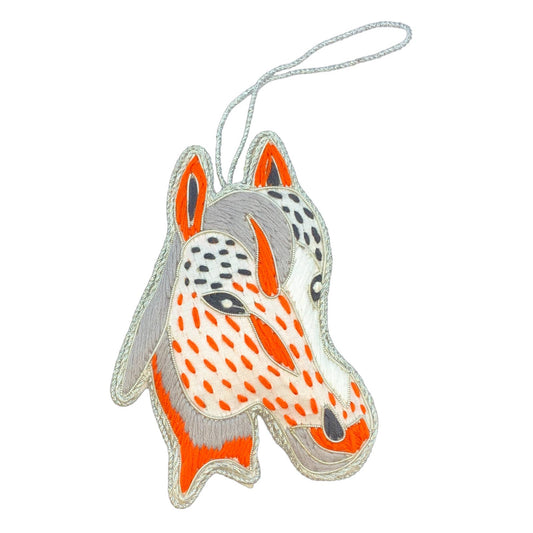 Zari Horse Head Christmas Ornament, Zardozi Embroidery, Gift Bag