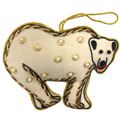 Zari Polar Bear Christmas Ornament, Zardozi Embroidery, Gift Bag