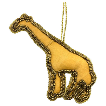 Zari Giraffe Christmas Ornament, Zardozi Embroidery, Gift Bag