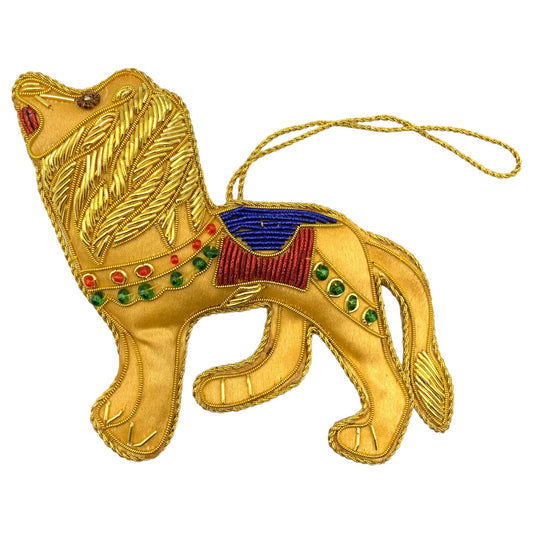 Zari Carousel Lion Christmas Ornament, Zardozi Embroidery, Gift Bag