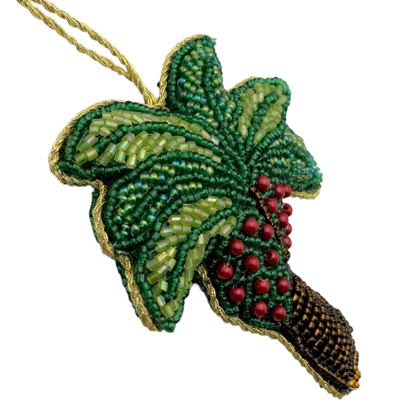 Zari Beaded Palm Tree Christmas Ornament, Zardozi Embroidery, Gift Bag