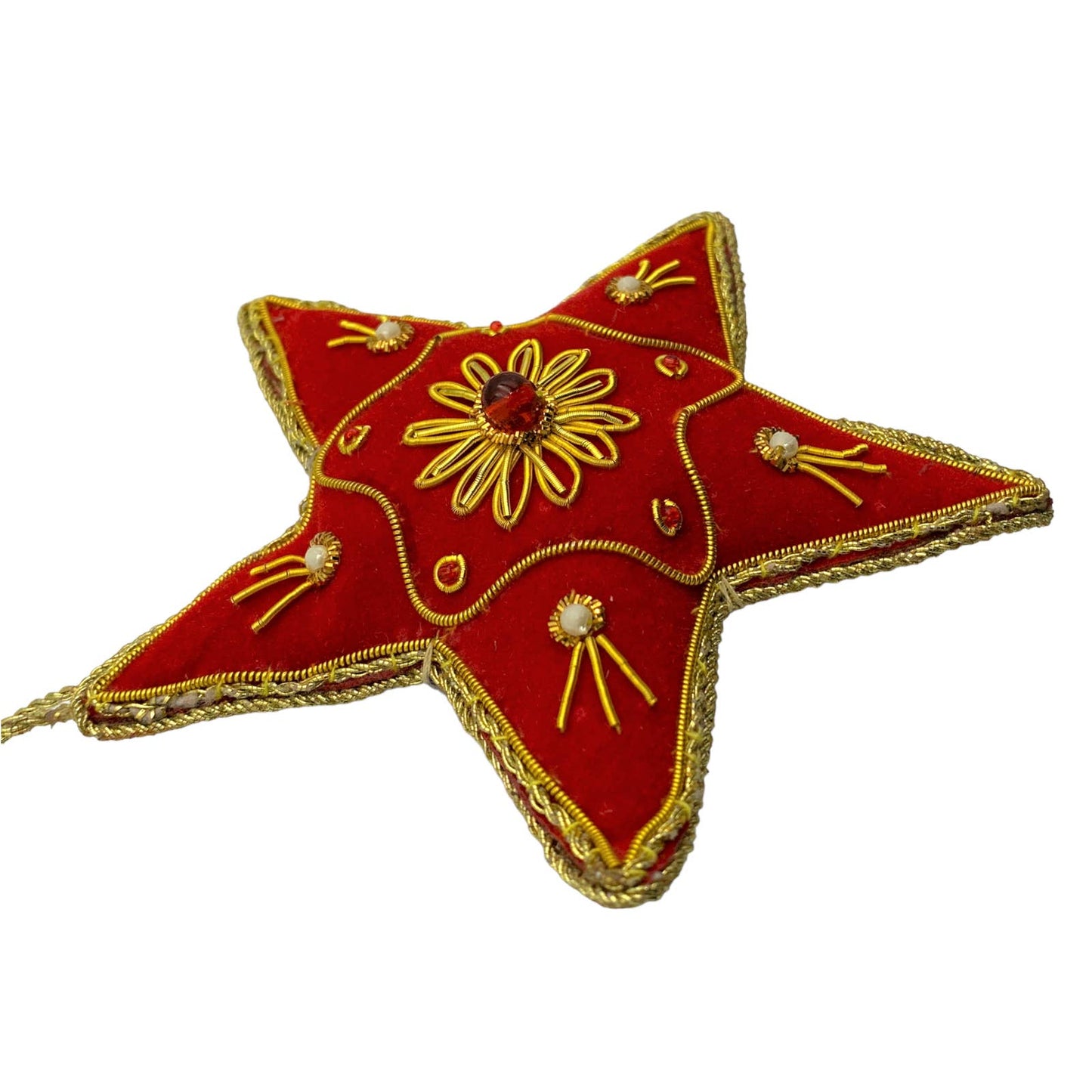 Zari Red Star Christmas Ornament, Zardozi Embroidery, Gift Bag