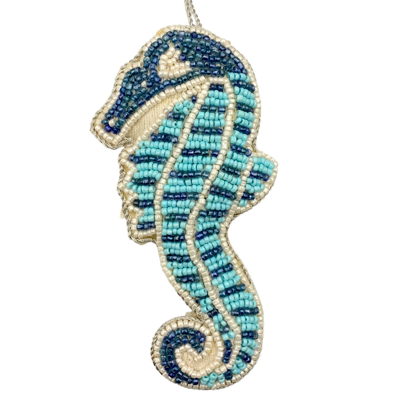 Zari Beaded Coastal Christmas Ornaments, Set of 2, Starfish & Seahorse, Gift Bag