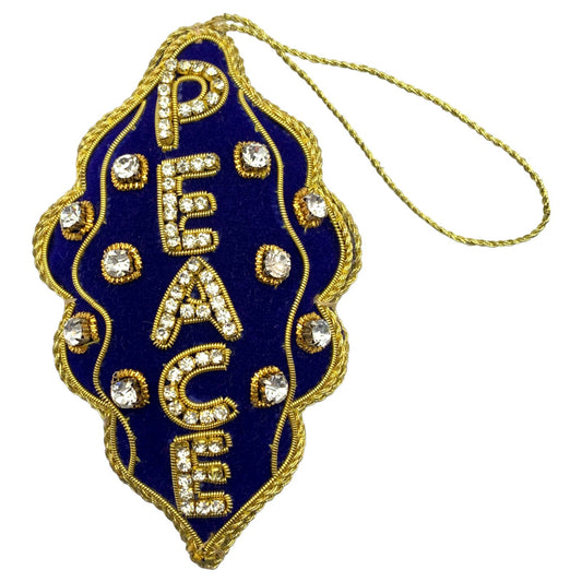 Zari Blue Peace Christmas Ornament, Zardozi Embroidery, Gift Bag