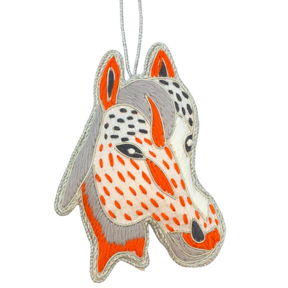 Zari Horse Head Christmas Ornament, Zardozi Embroidery, Gift Bag