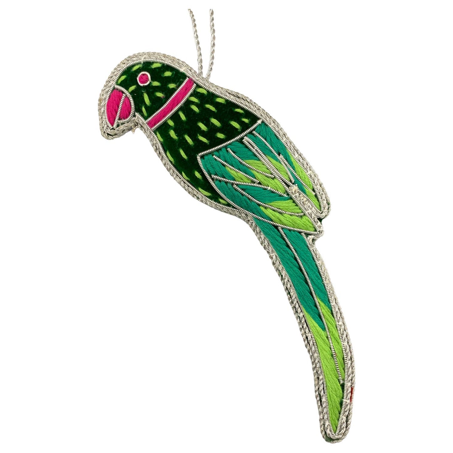 Zari Parrot Christmas Ornament, Zardozi Embroidery, Gift Bag