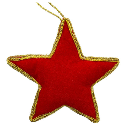 Zari Red Star Christmas Ornament, Zardozi Embroidery, Gift Bag