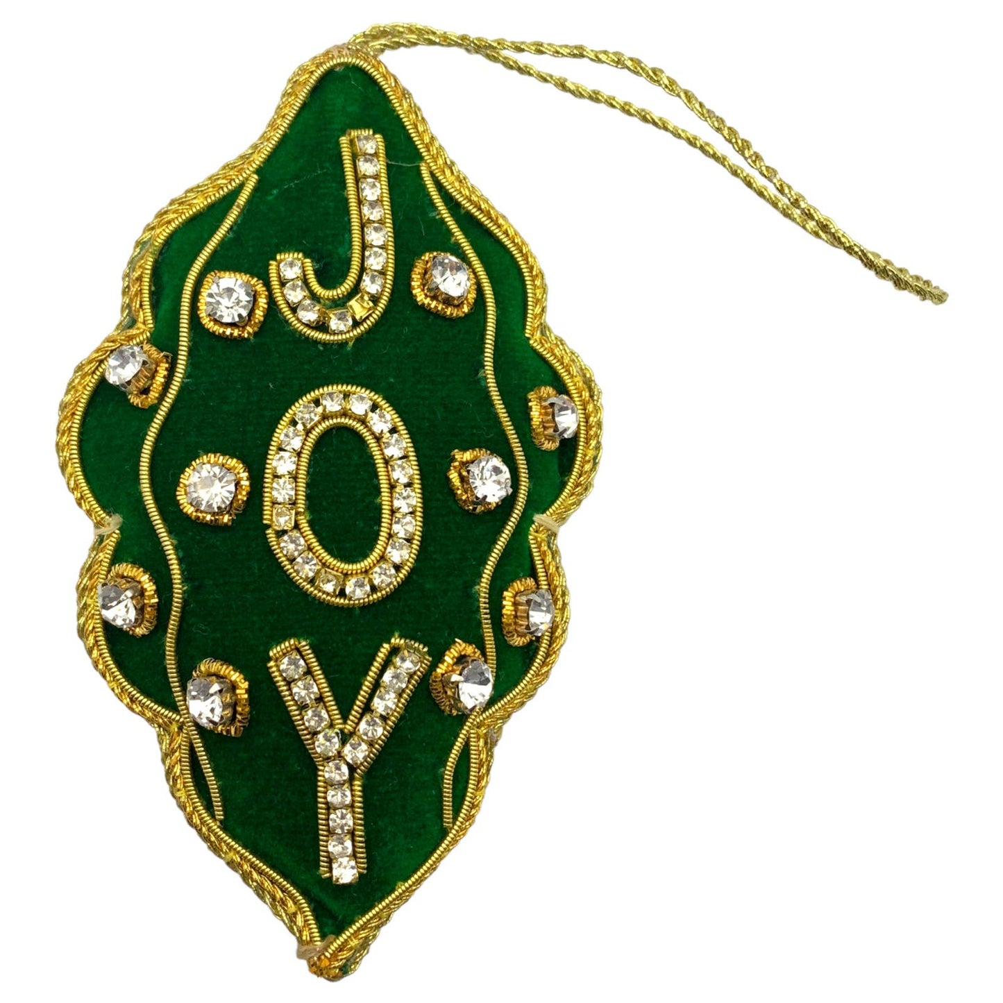 Zari Green Joy Christmas Ornament, Zardozi Embroidery, Gift Bag