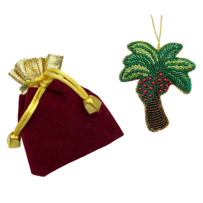 Zari Beaded Palm Tree Christmas Ornament, Zardozi Embroidery, Gift Bag