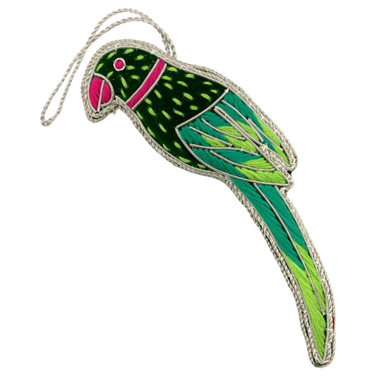 Zari Parrot Christmas Ornament, Zardozi Embroidery, Gift Bag