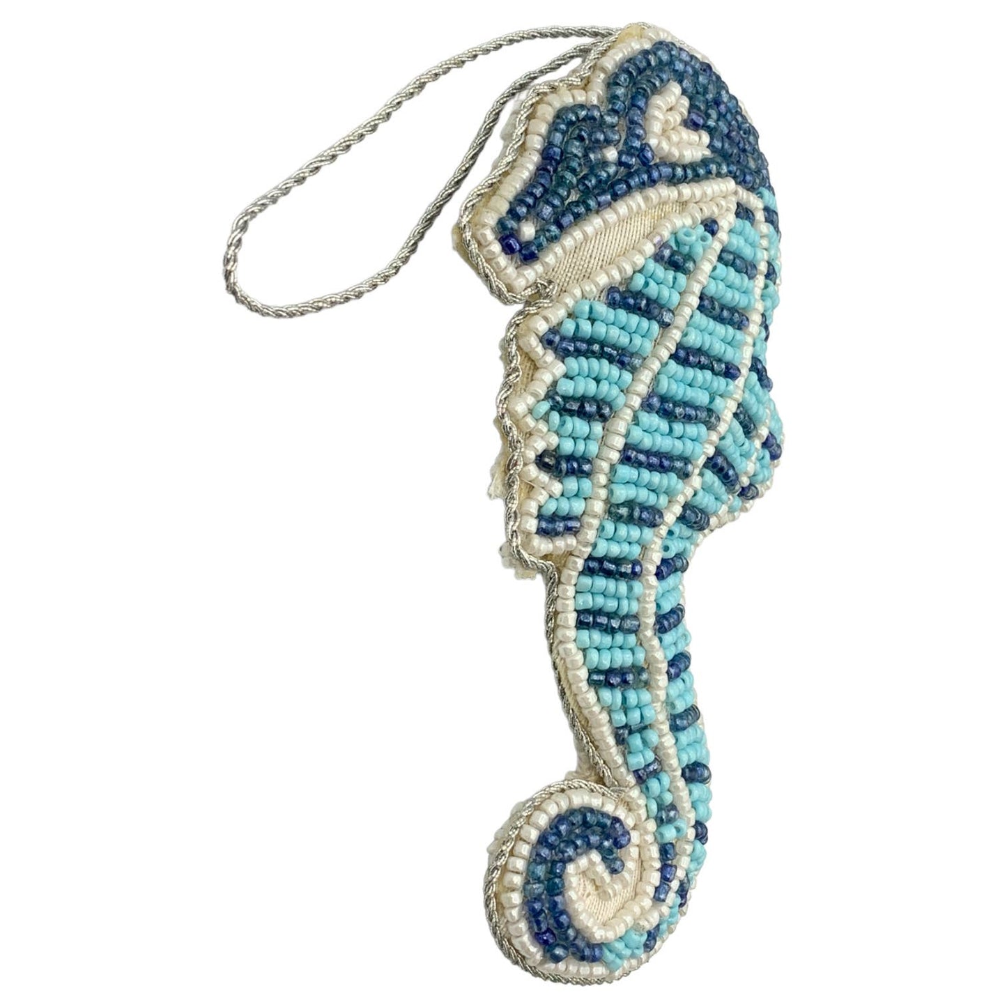 Zari Beaded Coastal Christmas Ornaments, Set of 2, Starfish & Seahorse, Gift Bag