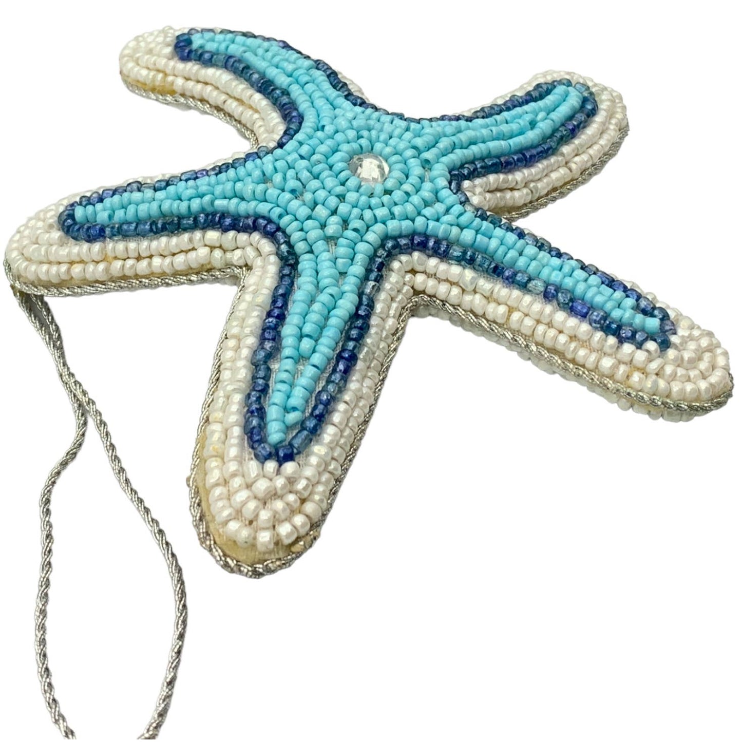 Zari Beaded Coastal Christmas Ornaments, Set of 2, Starfish & Seahorse, Gift Bag