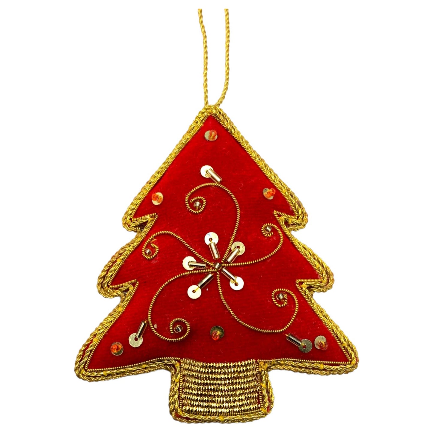 Zari Christmas Ornament, Red Tree, Zardozi Embroidery, Gift Bag