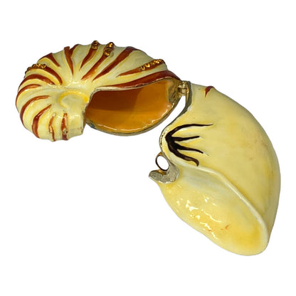 Kubla Crafts Enameled Nautilus Shell Trinket Box, Austrian Crystals, 2.5"L