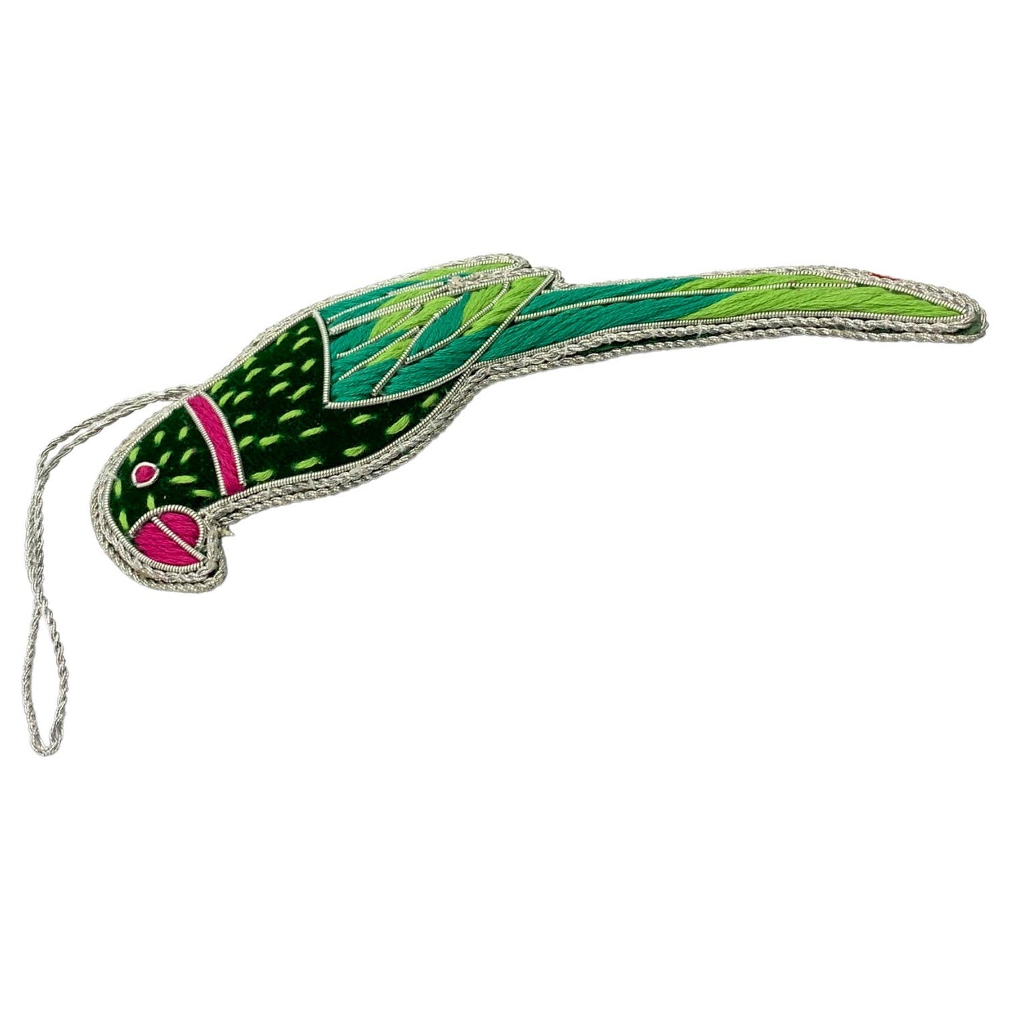 Zari Parrot Christmas Ornament, Zardozi Embroidery, Gift Bag