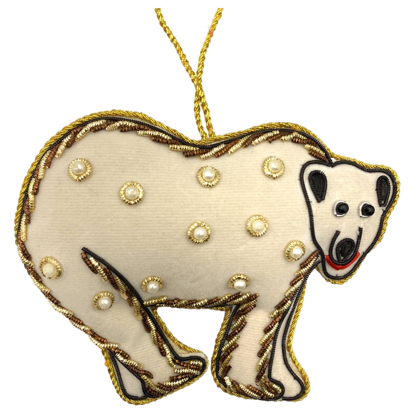 Zari Polar Bear Christmas Ornament, Zardozi Embroidery, Gift Bag