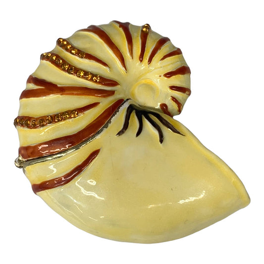 Kubla Crafts Enameled Nautilus Shell Trinket Box, Austrian Crystals, 2.5"L